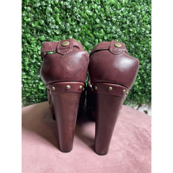 UGG Australia Celestina Women’s Burgundy Leather Heels Clogs Size 9.5 - Picture 9 of 14